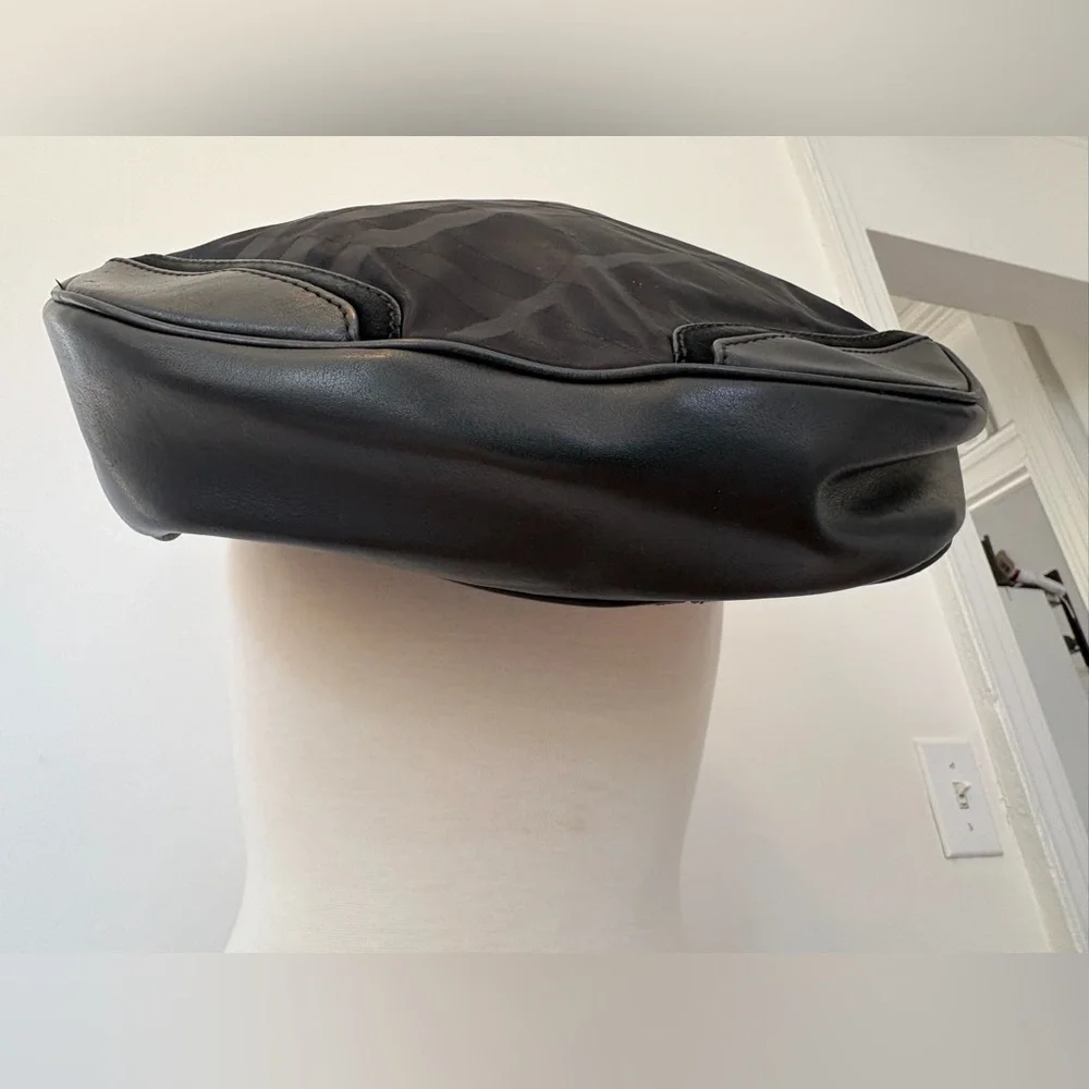 Burberry Black Nova Check Nylon Leather Trim Shoulder Bag
